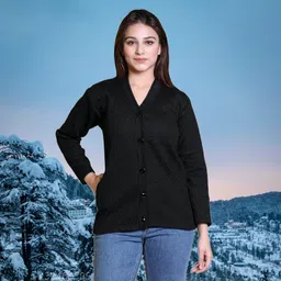 shunit creation Women Solid V Neck Black Sweater-picture-23