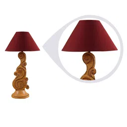 Maroon Poly Cotton Shade Table Lamp with Orange Base by Woody Lamp House image 5