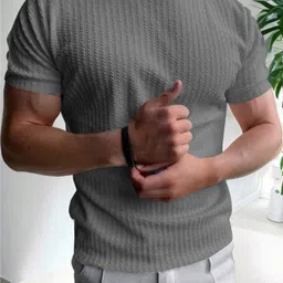 kajaru Men Self Design Round Neck Polyester Grey T-Shirt-picture-12