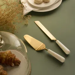 marbleous White D cor Marble Marble Brass Knife Brass server-picture-18