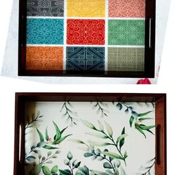 angira handicrafts Wooden tray set of 2 with UV print|Serving Tray|Multipurpose Tray|AHS-T1876 Tray-picture-29