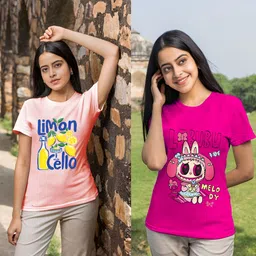 lecowar Women Printed Round Neck Polyester Pink T-Shirt-picture-18