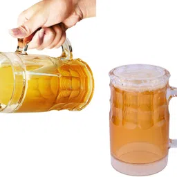 ™ Fake Beer Transparent Glass 350 ml | Fun Double Layer Beer for Chilled Beer for Long Time Cold Drink Beer for Prank Gift for Beer Plastic Beer Mug-image-0