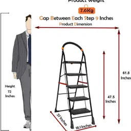 alnico Heavy Duty Platform 5 Step -Ce Certified - Load Capacity:120 kg Steel Ladder image 3