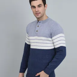 Men Colorblock Mandarin Neck Multicolor Sweater-image-44