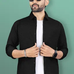 vebnor Men Regular Fit Self Design Spread Collar Casual Shirt image 1