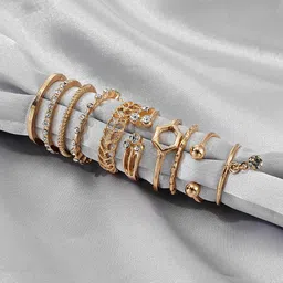 thevinegirl Stunning Golden Ring AD Multi Designs Rings Set Combo Ring For Women Girls Alloy Cubic Zirconia Gold Plated Ring Set image 3