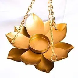 global carrat Hanging Lotus Tlight Set of 2 Gold Plated Tealight Holder Set image 4