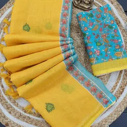 nirave fashion Printed Bollywood Linen, Cotton Blend Saree image 5