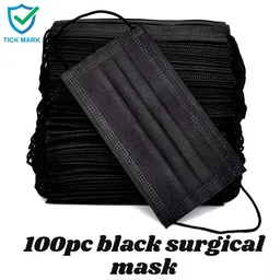 100pc Black Surgical Disposable Medical Mask For Hospital, Pollution 3 Ply Non Woven Fabric Face Mask with Ear Loop Non-Washable, Water Resistant-image-1