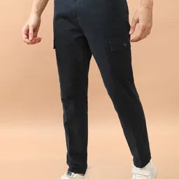 highlander Men Regular Fit Dark Blue Pure Cotton Trousers image 4