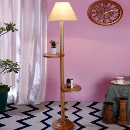 new era Classic Wooden Floor Lamp with Cotton Shade (Natural & off-white) image 1