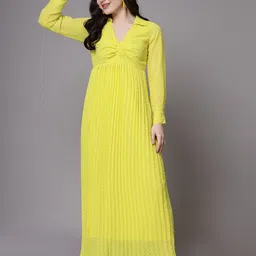 aayu Women Fit and Flare Yellow Maxi/Full Length Dress-picture-19