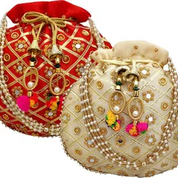 Women Red, Gold Potli-image-1