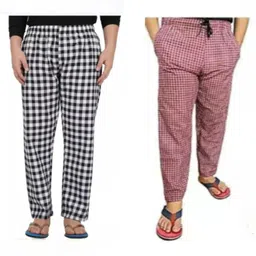 massive enterprises Pack of 2 Men Checkered White, Red Track Pants-picture-13