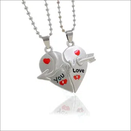 saizen Couple Special Silver plated Dual Love Heart Pendant Chain for Girls & Boys Silver Brass Pendant Set-picture-11