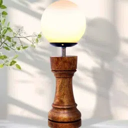 homesake Chess Decorative Bedside Table Desk Lamp White Frost Shade, Handmade Wooden, Rook-picture-13