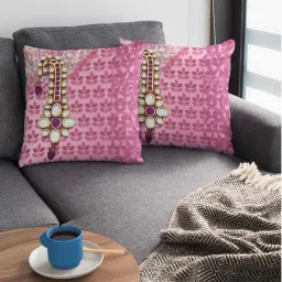 ambbi collections Pink Satin Abstract 16x16 inches Cushion Covers (Pack of 2) image 1