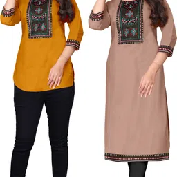 Pack of 2 Women Embroidered Cotton Blend A-line Kurta-image-54