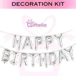 giftella Solid Silver Chrome & White Happy Birthday Decoration Kit with Star Foil Balloon-picture-34