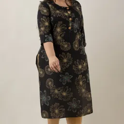 f p collection Women Floral Print Viscose Rayon Straight Kurta image 3