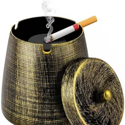 zibuyu Large Outdoor Ashtray with Lid Windproof Stainless Steel Ashtray for Patio Brown Stainless Steel Ashtray image 1