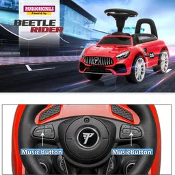 pandaoriginals Beetle Deluxe Kids car parent handle, music & lights and footrest , 1 to 4 years Car Non Battery Operated Ride On image 3