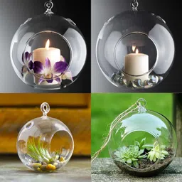 ag apoorva glass Hanging Terrarium Globe, Width 4", Height 4", DIY Air Succulent Planter, Clear Glass Vase Orb with Flat Bottom, Candle Holder for Windowsill Outdoor Garden Decor (4 Inch) Pack of 4 Glass Vase image 2