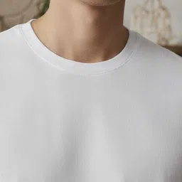 faith urban Men Solid Round Neck Polyester White T-Shirt image 3