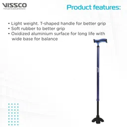 vissco Plus T shape Aluminum stick with big shoe Walking Stick image 3