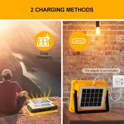 spiritual house Portable Flood Light with Solar Powered & USB Battery Rechargeable 5 Modes 4 hrs Bulb Emergency Light image 2