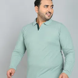 metronaut plus Men Solid Polo Neck Polycotton Light Green T-Shirt image 3