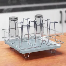plantex Stainless Steel 9 Glass Stand with Detachable Drain Tray/Cup Holder for Kitchen Stainless Steel Glass Holder-picture-3