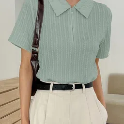 streetwardrobe Women Regular Fit Embroidered Spread Collar Casual Shirt-picture-10