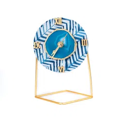 loomsarte Blue Cotton Fabric Coated Mdf Round Desktop Clock With Agate 6 X 4 X 3.5 Inch image 3