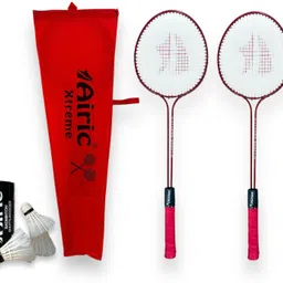 airic Xtreme Double Shaft Raquets with Feather Shuttles Badminton Kit image 1