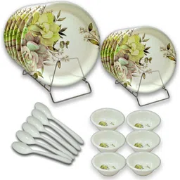 inpro Pack of 24 Melamin Every Occasion Covered:-(6 Full Plates,6 Half Plate, 6 Bowl & 6 Spoons) Melamine Dinner Set image 3