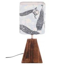 Wandering Peacocks Pyramid Multicolor Canvas Shade Table Lamp With Brown Base By Green Girgit image 4