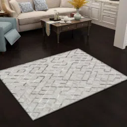 dazzhome Grey Hair On Leather Geometrical Hand Woven 3ftX5ft Carpet-picture-24
