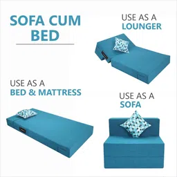 seventh heaven Rest Mantra 8 Inch PU Foam (72x30) 1 Seater Sofa Cum Mattress In Sky Blue Colour image 3