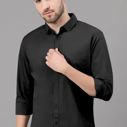 mbf66 Men Slim Fit Solid Spread Collar Casual Shirt image 3