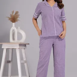 ameerah Women Shirt & Pyjama set Purple Checkered-picture-18
