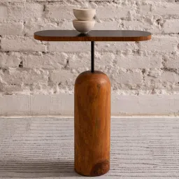 objectry Tube Linear Solid Wood End Table In Brown Colour image 1