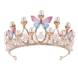 cartshopper Princess Crown Butterfly, Crystal Tiara Pearl, Bridal Tiara Elegant Prom Hair Jewelry Crown, Birthday, Celebration, Holiday,Costume Party Gift for Girls image 1