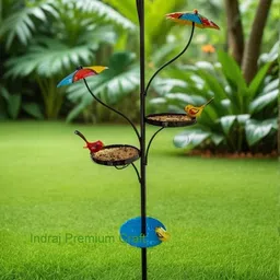 indraj premium craft Decorative Metal Bird Feeder Stand Water Bowl & Dual Feeding Trays, Garden Decor Ground Bird Feeder image 2