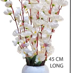 daissy raise White Blossom Artificial Flower Plant for Home Decor White Cherry Blossom Artificial Flower with Pot image 2