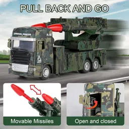dikuji enterprise Missile Launcher Truck Military Vehicle Lights Sounds Pull Back Car metal image 4