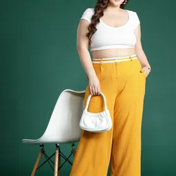 dressberry curve Women Regular Fit Yellow Polyester Trousers image 5
