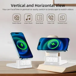 GIANAC 3-in-1 Wireless Charger with Digital Alarm Clock for iPhone,iWatch and Air-Pods Charging Pad image 2