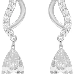 zisthi 925 Sterling Silver Ocean Wave Drop Push Back Earrings for Women | Cubic Zirconia Sterling Silver Drops & Danglers image 3
